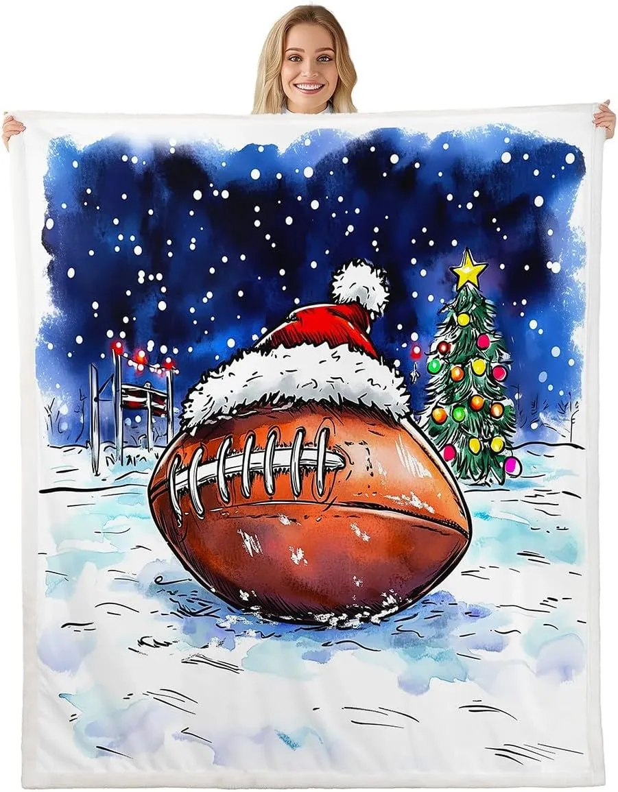 Erosebridal Christmas Baby 30"X40" Kids Fleece Blanket Football Xmas Decor Sherpa Blanket,White Snowflake for Boys Girls Teens Throw Blanket,Happy Holiday Winter Flannel Blanket,Blue and White
