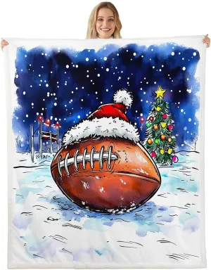 Erosebridal Christmas Baby 30"X40" Kids Fleece Blanket Football Xmas Decor Sherpa Blanket,White Snowflake for Boys Girls Teens Throw Blanket,Happy Holiday Winter Flannel Blanket,Blue and White