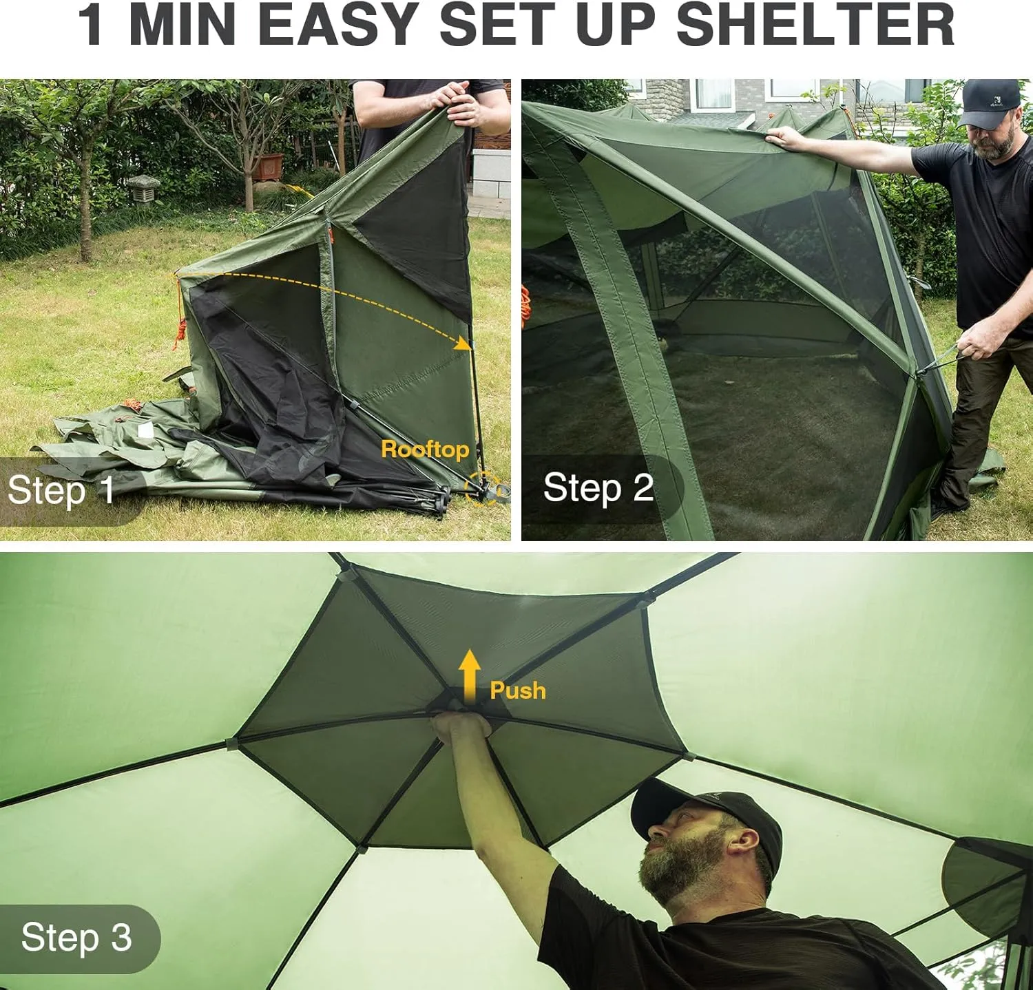 EVER ADVANCED Pop up Screen House Tent for Camping 11.5 x 9.8 ft, Instant Screened Gazebo Canopy with Netting, Portable Shelter Enclosure for Outdoor, Backyard
