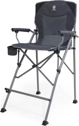 EVER ADVANCED Tall Folding Chair 31", Portable Directors Chair, Bar Height Camping Chair with Carry Bag and Footrest, Armrest, Heavy Duty Supports 300 Lbs Grey