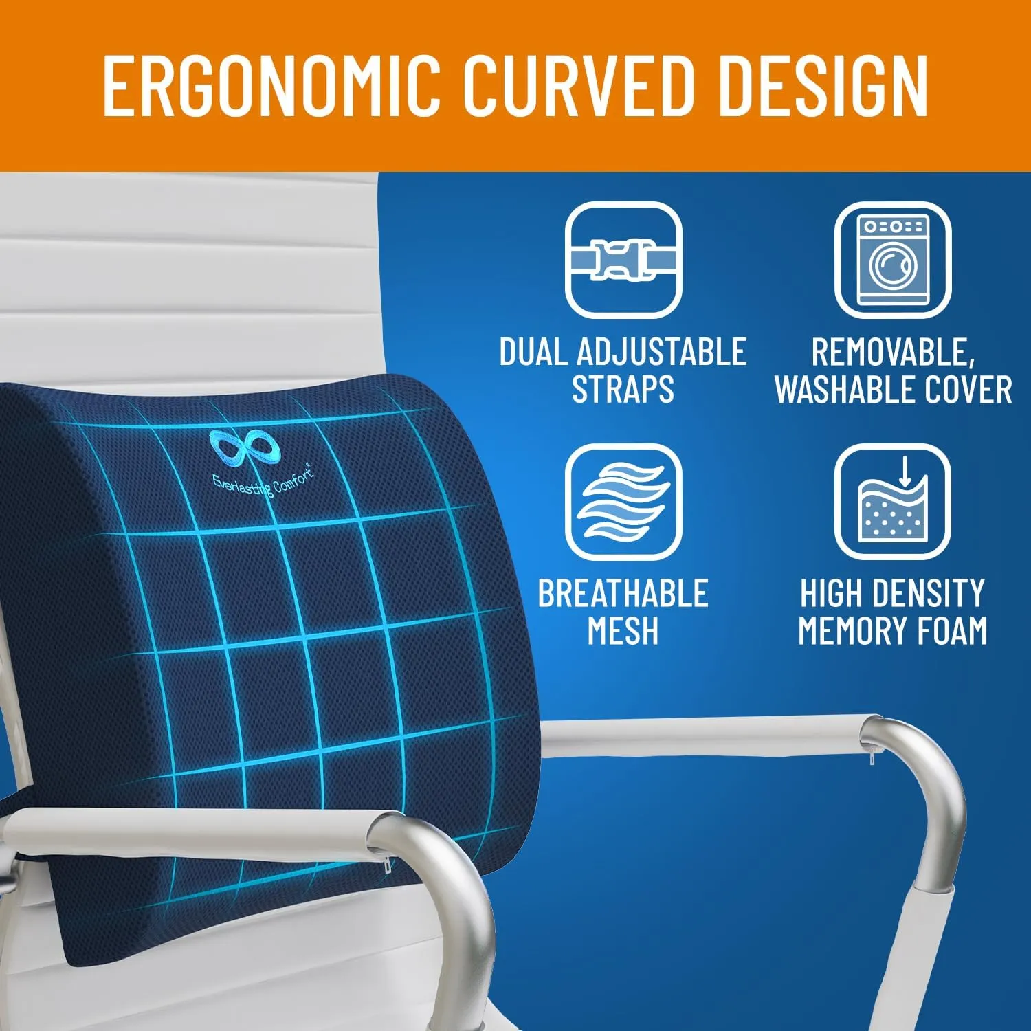 Everlasting Comfort Lumbar Support Pillow for Car Seat - Memory Foam Back Cushion for Car - Lumbar Pillow Promotes Better Posture, Back Pain Relief - Ideal for Driving