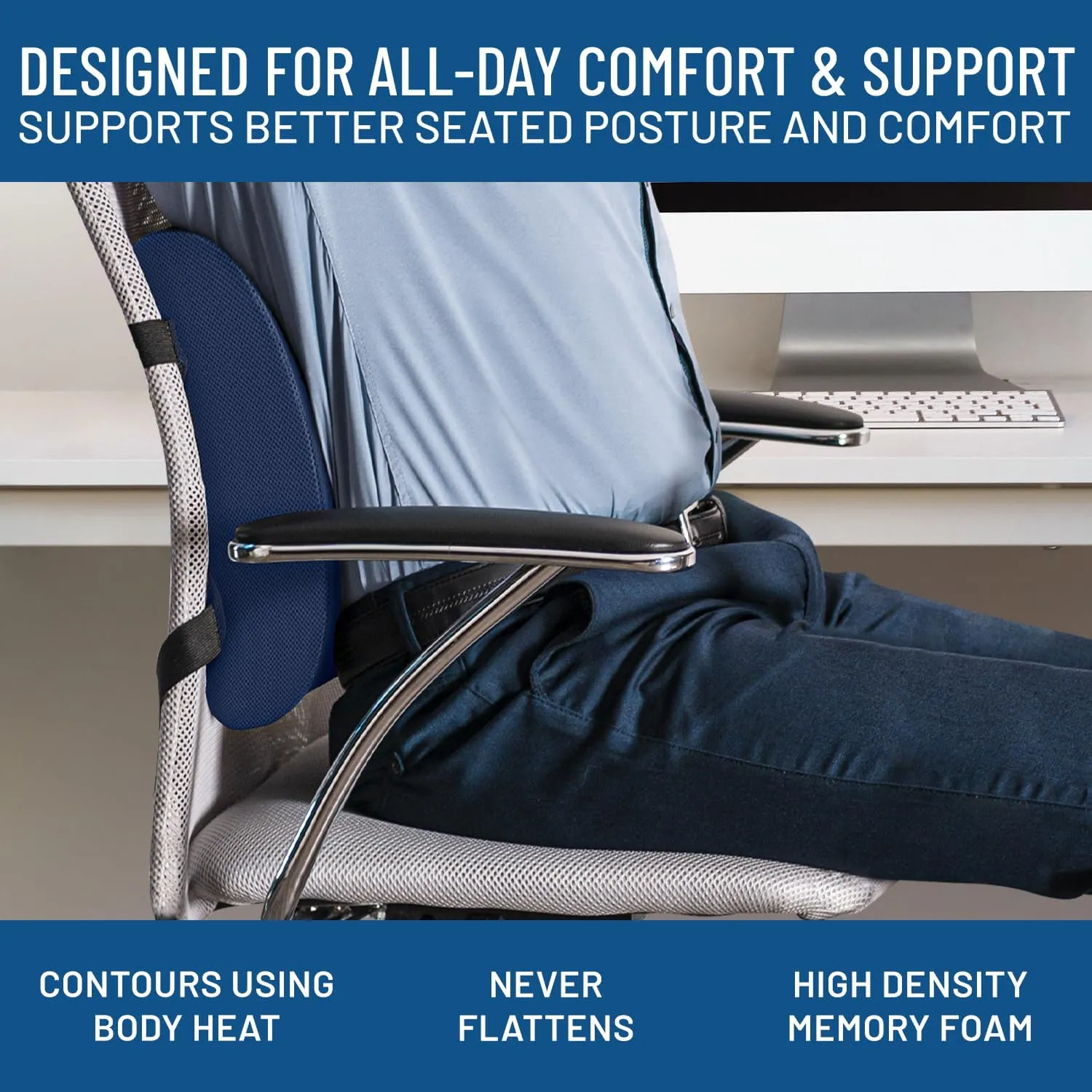 Everlasting Comfort Lumbar Support Pillow for Car Seat - Memory Foam Back Cushion for Car - Lumbar Pillow Promotes Better Posture, Back Pain Relief - Ideal for Driving