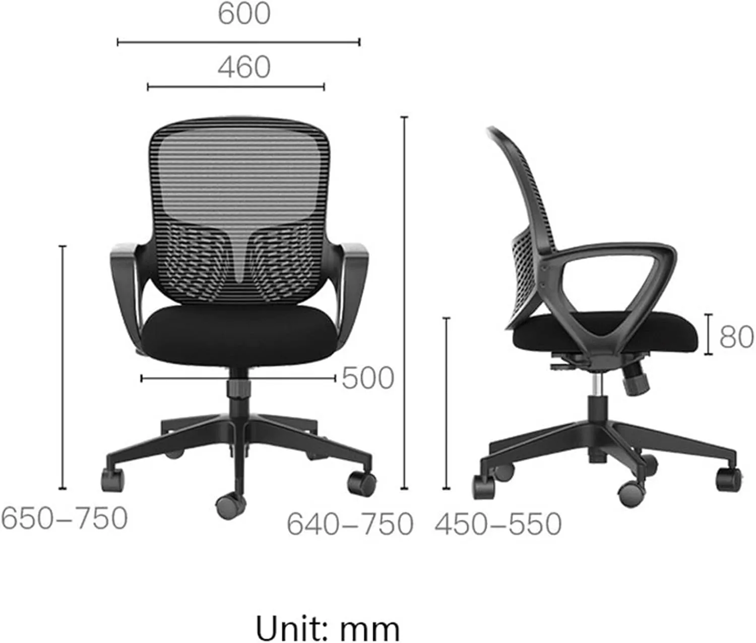 Executive Desk Chair Mid Back Mesh Office Chair Ergonomic Swivel Desk Office Chair with Armrests and Lumbar Support Adjustable Height PC Task Chairs Office Chair (Color : Black)
