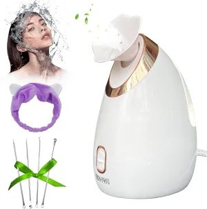 Facial Steamer for Face Nano Ionic Face Steamer Humidifier for Home Facial Deep Cleaning Vaporizador Atomizer Sprayer for Spa Sinuses Sauna Unclogs Pores Bonus Stainless Steel Skin Care Kit Headband