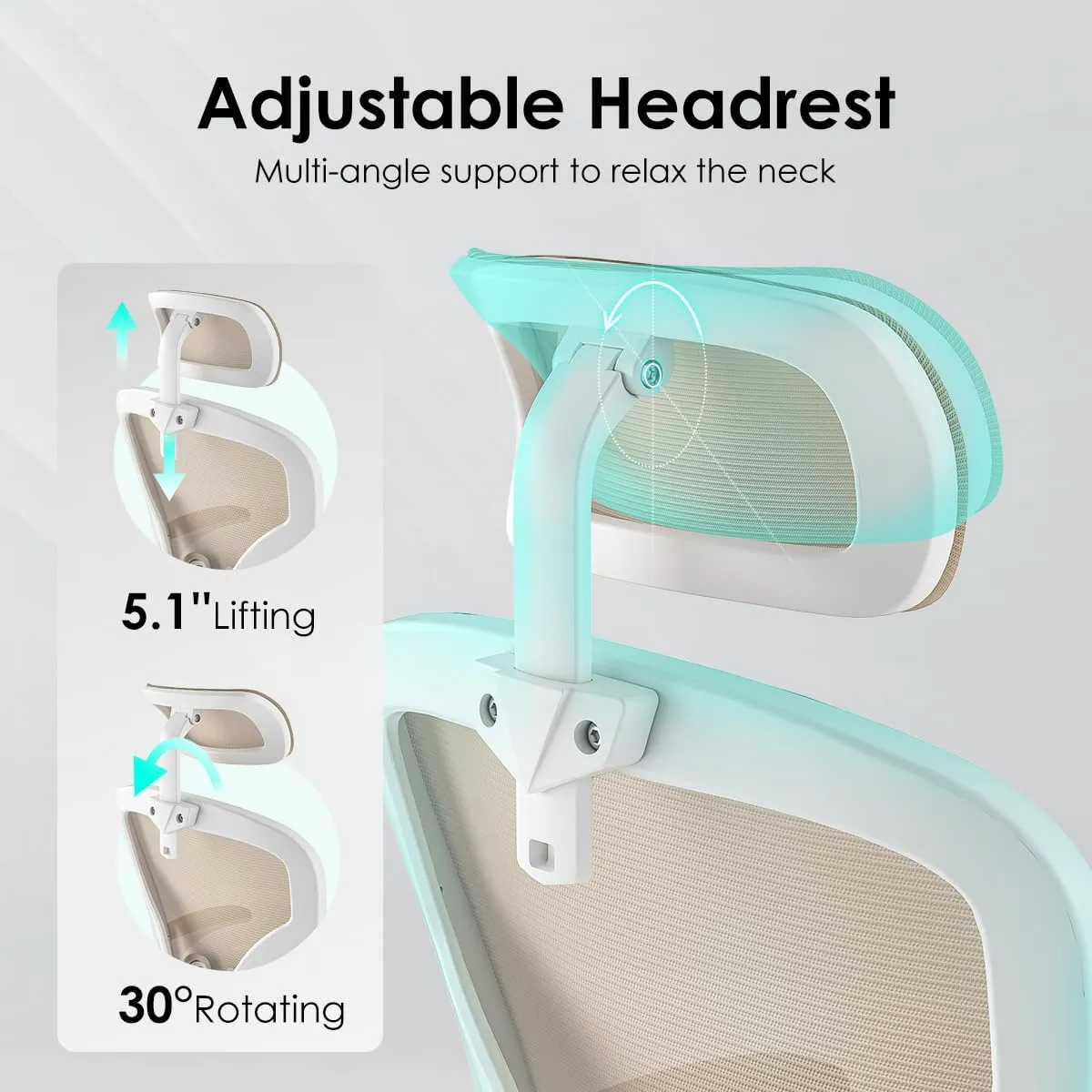 Farini Ergonomic Office Chair, Home Office Desk Chair with Headrest, High Back Computer Chair with Armrests and Adjustable Lumbar Support for Home Office Study Bedroom, White & Khaki