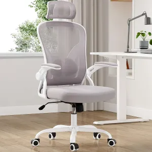 Farini Ergonomic Office Chair, Home Office Desk Chair with Headrest, High Back Computer Chair with Armrests and Adjustable Lumbar Support.for Home Office Study Room Bedroom, White & Gray