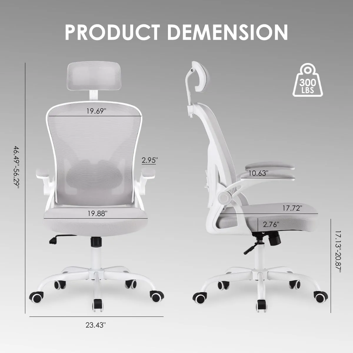 Farini Ergonomic Office Chair, Home Office Desk Chair with Headrest, High Back Computer Chair with Armrests and Adjustable Lumbar Support.for Home Office Study Room Bedroom, White & Gray