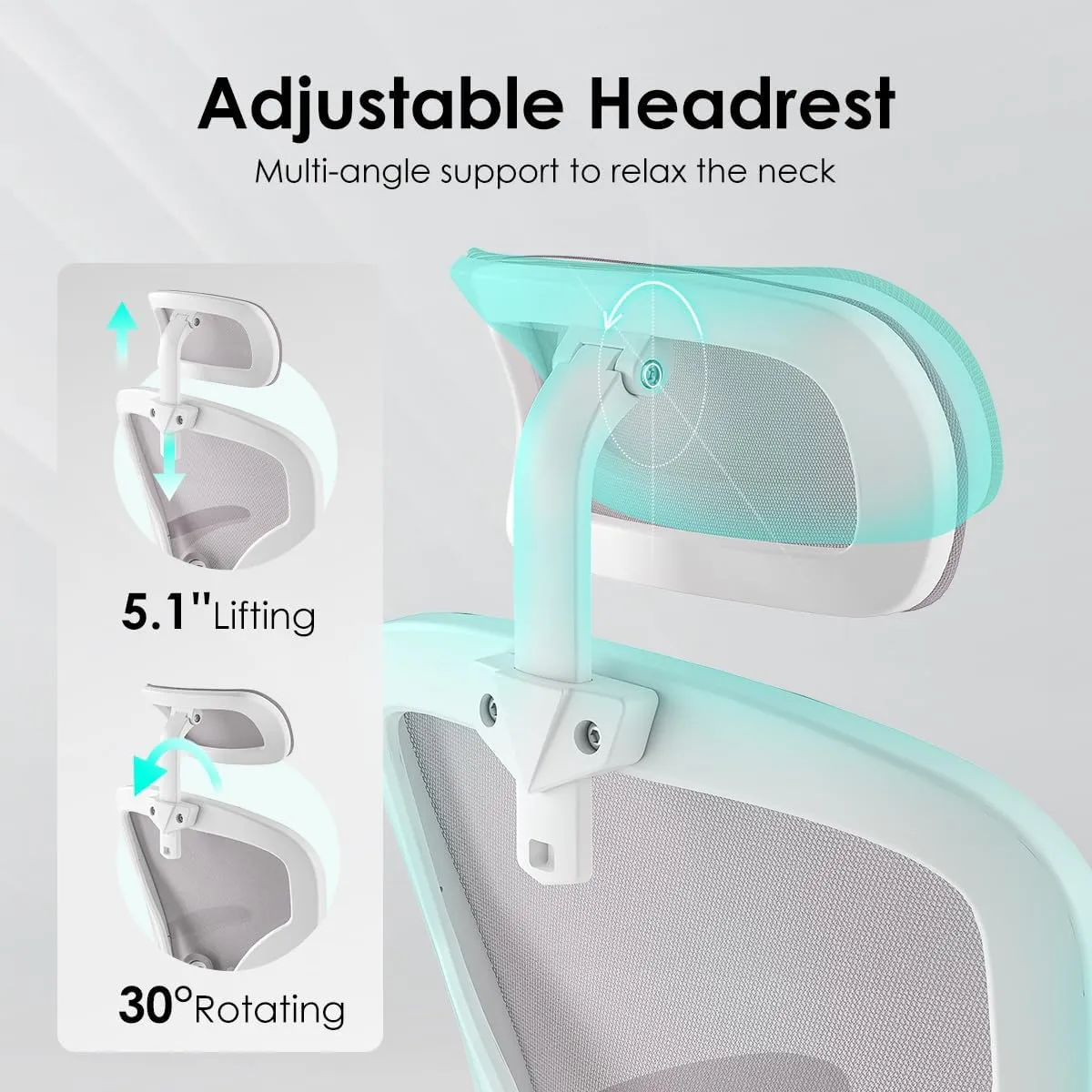 Farini Ergonomic Office Chair, Home Office Desk Chair with Headrest, High Back Computer Chair with Armrests and Adjustable Lumbar Support.for Home Office Study Room Bedroom, White & Gray