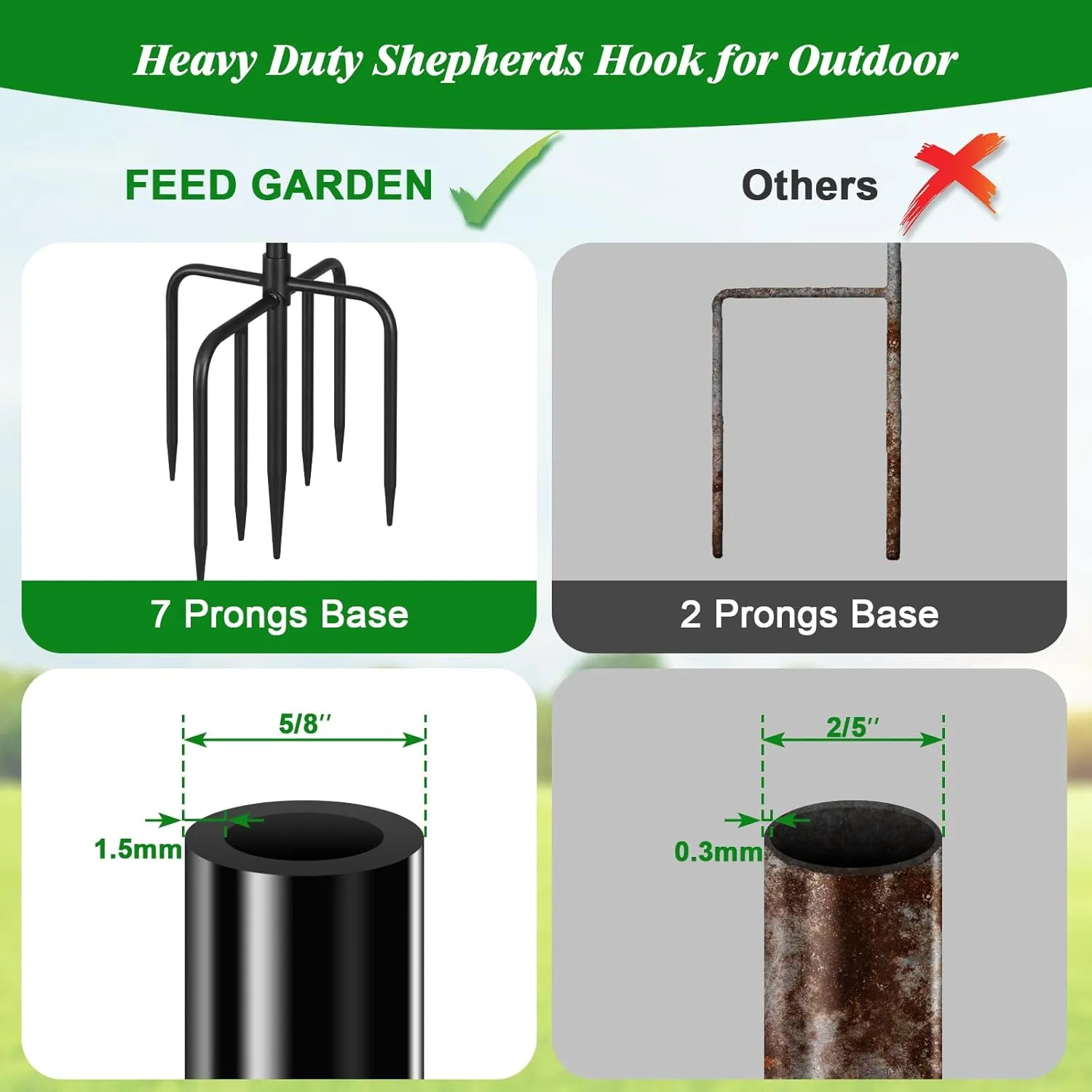 FEED GARDEN [Upgrade Version Adjustable Shepherds Hook Bird Feeder Pole with 7 Prongs Base, 76 Inch Tall Heavy Duty Outdoor Garden Poles for Hanging Bird Feeders, Plant Baskets, Black (1 Pack)