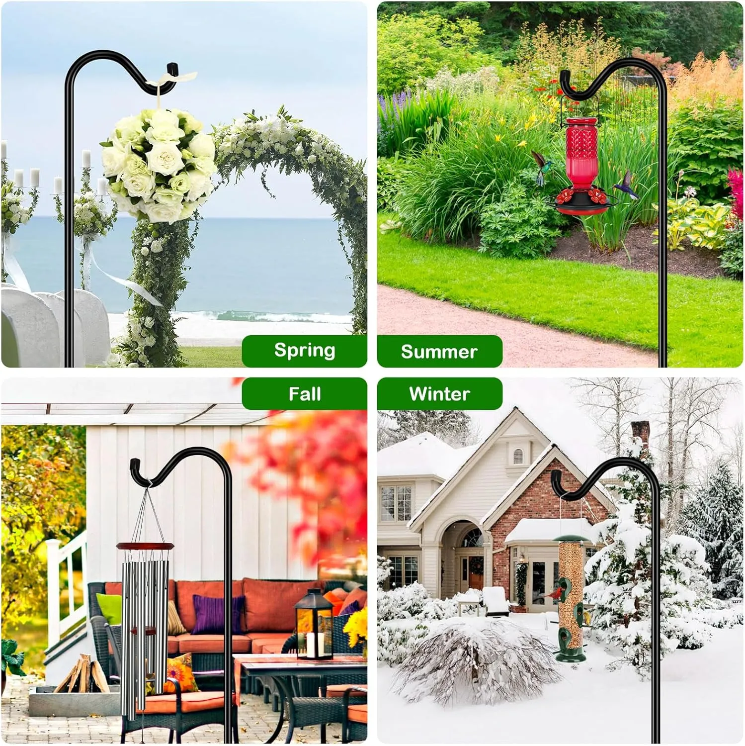 FEED GARDEN [Upgrade Version Adjustable Shepherds Hook Bird Feeder Pole with 7 Prongs Base, 76 Inch Tall Heavy Duty Outdoor Garden Poles for Hanging Bird Feeders, Plant Baskets, Black (1 Pack)