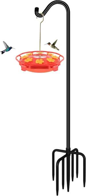 FEED GARDEN [Upgrade Version Adjustable Shepherds Hook Bird Feeder Pole with 7 Prongs Base, 76 Inch Tall Heavy Duty Outdoor Garden Poles for Hanging Bird Feeders, Plant Baskets, Black (1 Pack)