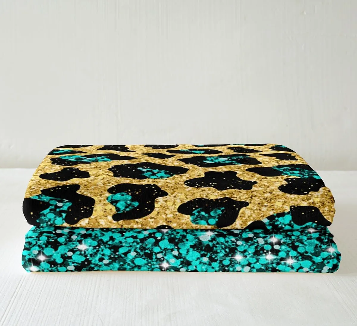 Feelyou Leopard Glitter (No Glitter) Plush Blanket Baby 30"x40" Teal Golden Fleece Throw Blanket for Boys Girls Children Cheetah Sherpa BlanketAnimal Safari Print Fuzzy Blanket