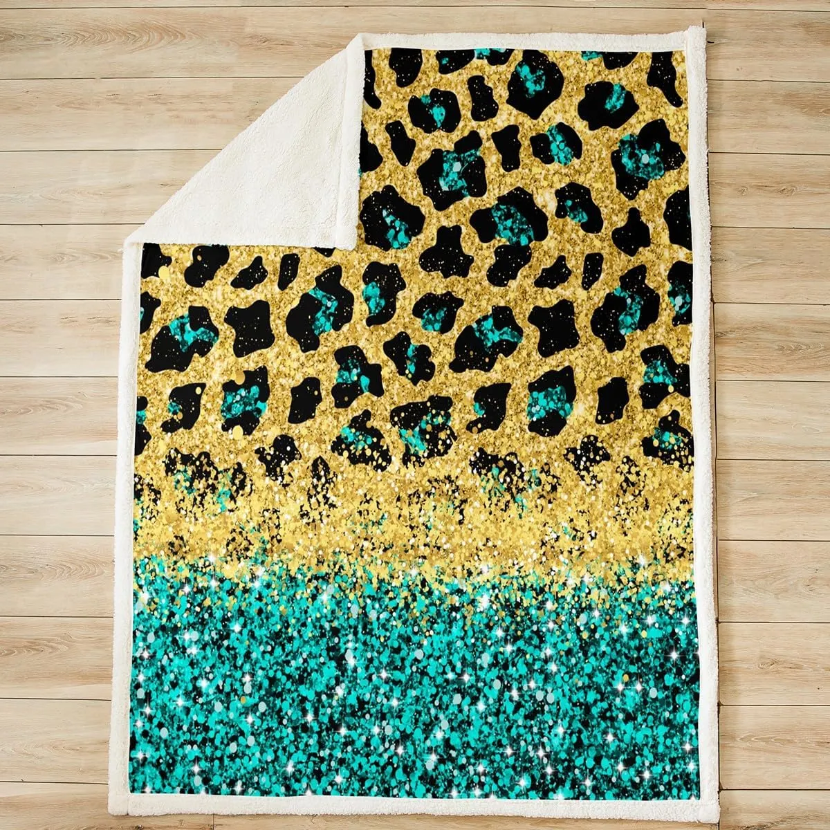 Feelyou Leopard Glitter (No Glitter) Plush Blanket Baby 30"x40" Teal Golden Fleece Throw Blanket for Boys Girls Children Cheetah Sherpa BlanketAnimal Safari Print Fuzzy Blanket