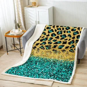 Feelyou Leopard Glitter (No Glitter) Plush Blanket Baby 30"x40" Teal Golden Fleece Throw Blanket for Boys Girls Children Cheetah Sherpa BlanketAnimal Safari Print Fuzzy Blanket