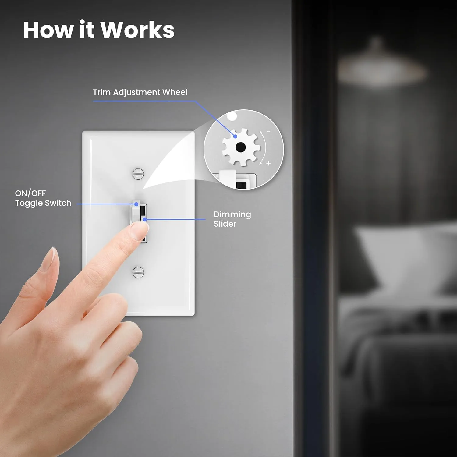 Feit Electric Dimmer Switch for Dimmable LED Light Bulbs, Single Pole or 3-Way Toggle, Wall Plate and Wire Nut Installation Included, DIM/Toggle/2, 2 Pack