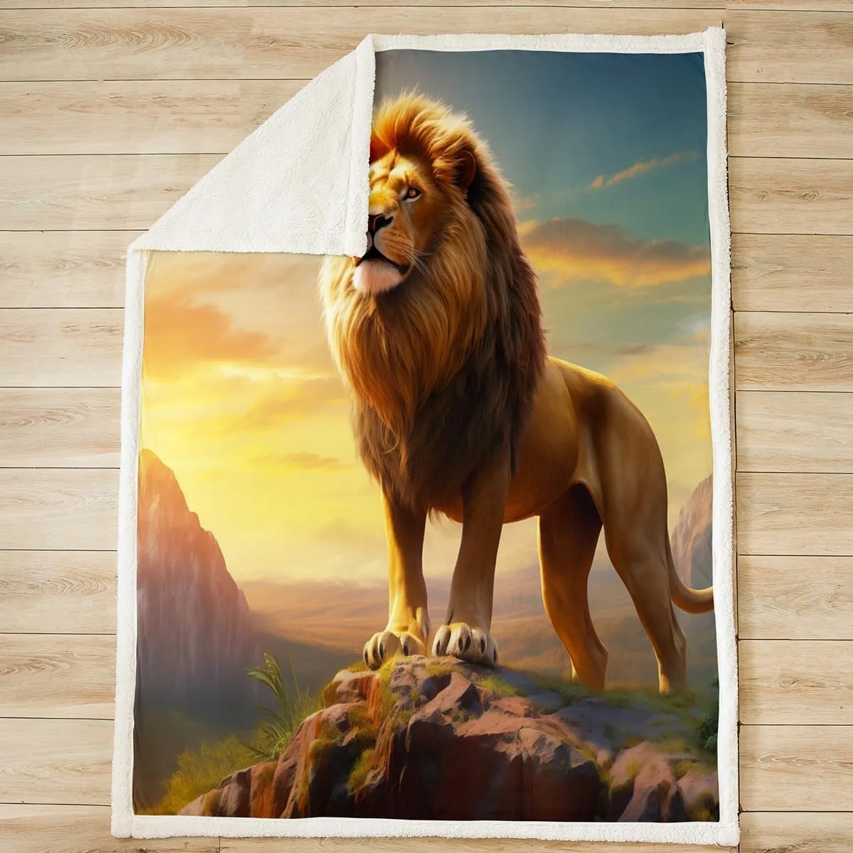 Fierce Lion Throw Blanket,Wild Animal Theme Bed Blanket Kids Teens Adults Men Home Room Decor,African Plateau Natural Scenery Fuzzy Blanket,3D Lion Sunset Fleece Blanket,for Chair/Sofa,60"×80"