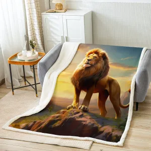 Fierce Lion Throw Blanket,Wild Animal Theme Bed Blanket Kids Teens Adults Men Home Room Decor,African Plateau Natural Scenery Fuzzy Blanket,3D Lion Sunset Fleece Blanket,for Chair/Sofa,60"×80"
