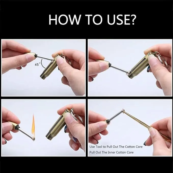 Fire Starter Lighter Waterproof Flint Match Outdoor Camping Permanent Metal Matchstick with Keychain(Without Fluid)