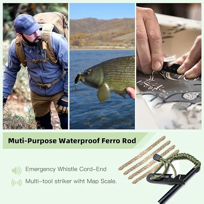 Fire Starter Survival Tool, Ferro Rod Fire Starter Kit & Backpacking Multitool, Fire Steel, Fire Rod