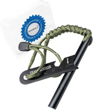 Fire Starter Survival Tool, Ferro Rod Fire Starter Kit & Backpacking Multitool, Fire Steel, Fire Rod