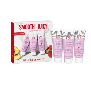 First Aid Beauty Smooth   Juicy Body Scrub Kit: KP Bump Eraser Body Scrub with 10% AHA, Daily Exfoliation Keratosis Pilaris Set to Help Reduce Chicken Skin Bumps; Strawberry, Peach, & Original (2 oz)