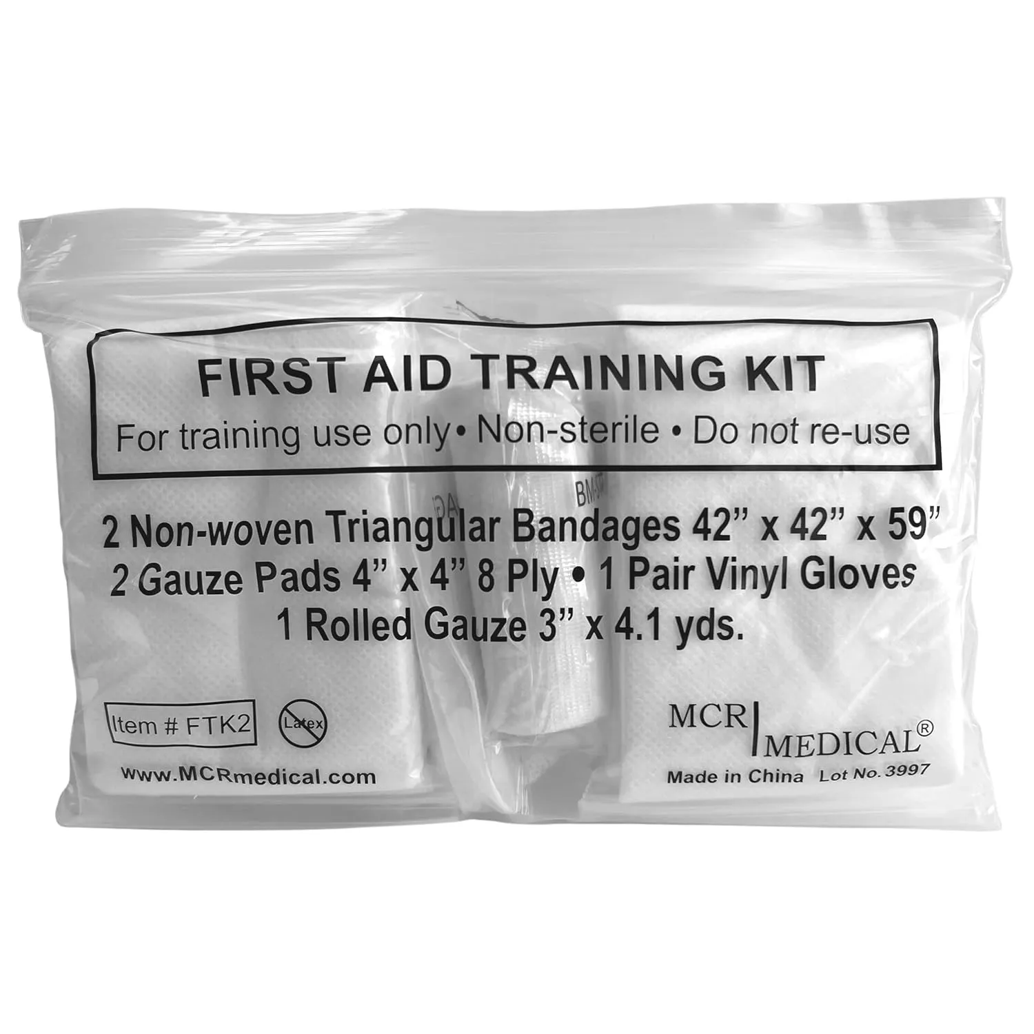 First Aid Training Kit w/Roller Gauze, Gauze Pads, Triangular Bandages, and Gloves,500-Pack, MCR Medical