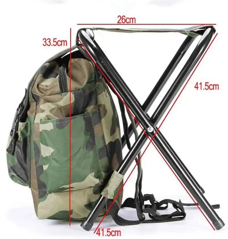 Fishing Chair Foldable Backpack Camouflage Oxford Cloth Metal Tube Portable Equipment  Large Capacity Portable Foldable Stool