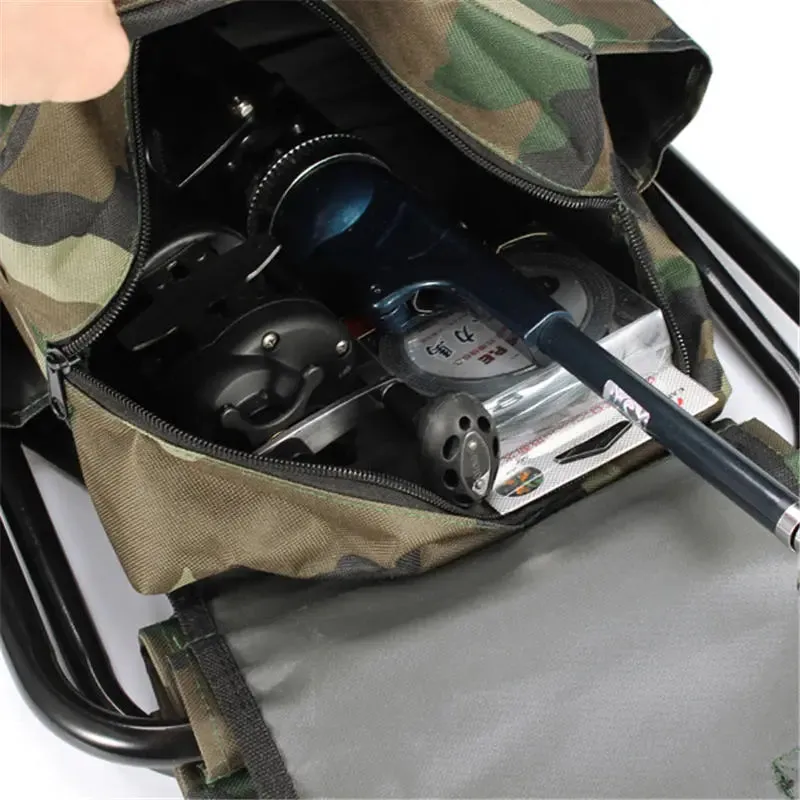 Fishing Chair Foldable Backpack Camouflage Oxford Cloth Metal Tube Portable Equipment  Large Capacity Portable Foldable Stool