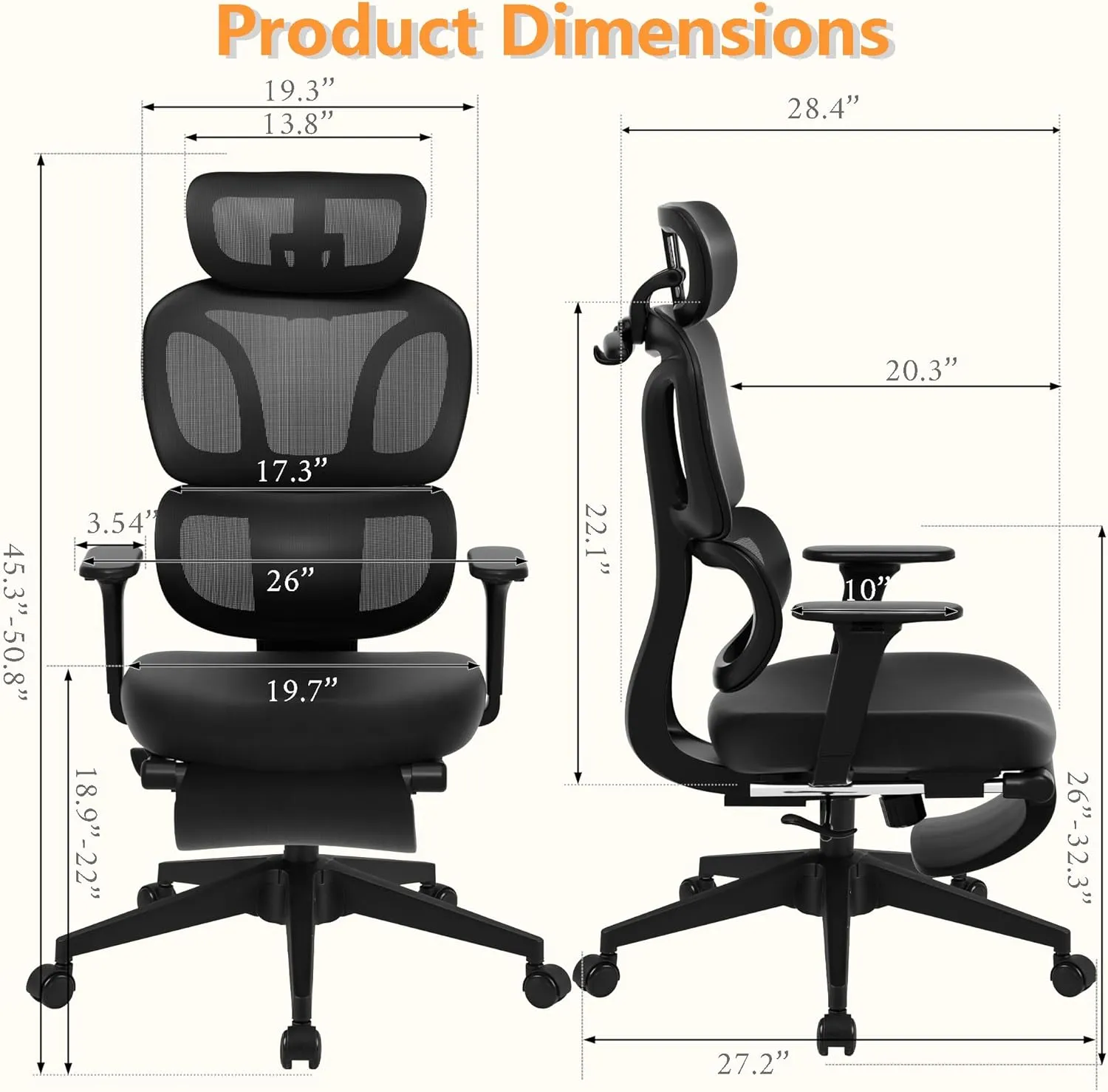 FLEXISPOT Big and Tall Mesh Office Chair, Computer Desk Chair Adjustable Swivel Chair with Footrest Lumbar Support Headrest and 360°Rotation for Home Office, Black Mesh 1