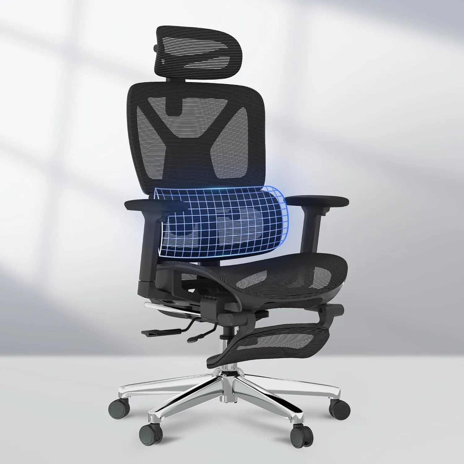 FLEXISPOT ErgoX Premium Ergonomic Office Chair with Footrest- Adjustable 3D Armrests, Dynamic Lumbar Support, Recline & Tilt Function, Mesh Seat, for Home & Office Use,Black