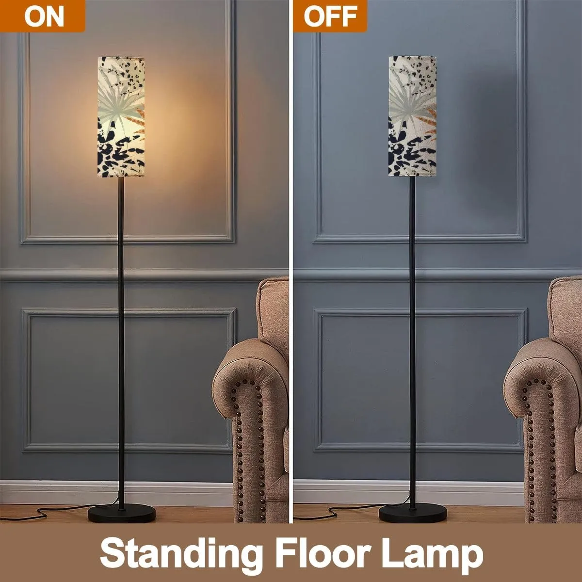 Floor Lamp for Living Room Abstract palm leaves filled animal print Modern trendy tropical Modern Standing Lamp Remote Control Dimmable Pole Lamp Corner Tall Lamp for Office Bedroom Reading