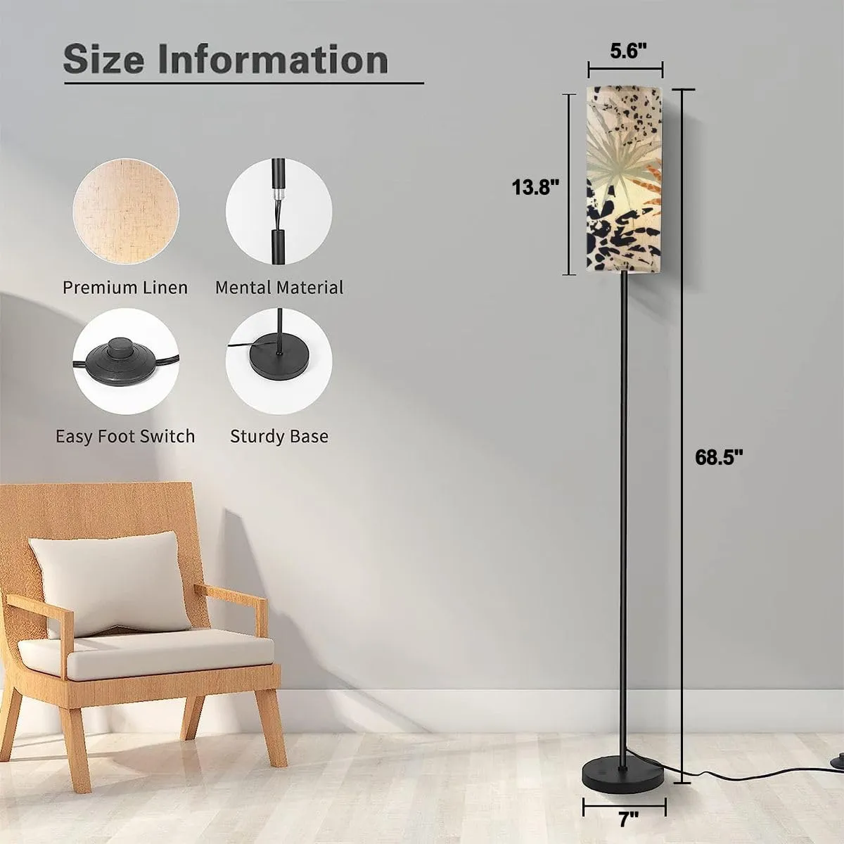 Floor Lamp for Living Room Abstract palm leaves filled animal print Modern trendy tropical Modern Standing Lamp Remote Control Dimmable Pole Lamp Corner Tall Lamp for Office Bedroom Reading