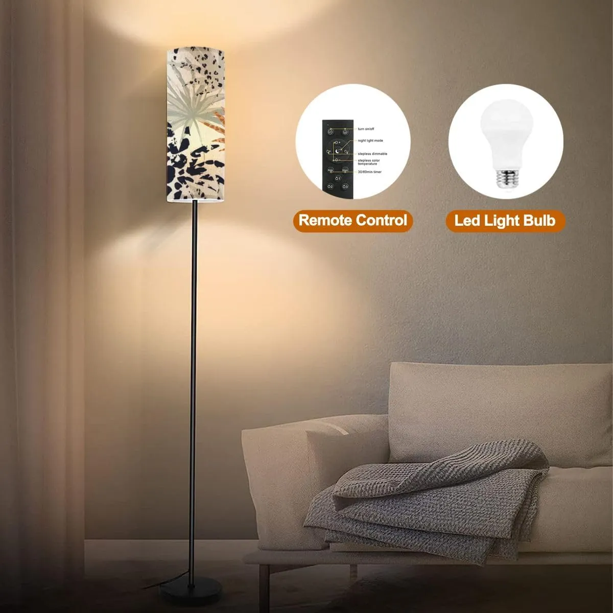 Floor Lamp for Living Room Abstract palm leaves filled animal print Modern trendy tropical Modern Standing Lamp Remote Control Dimmable Pole Lamp Corner Tall Lamp for Office Bedroom Reading