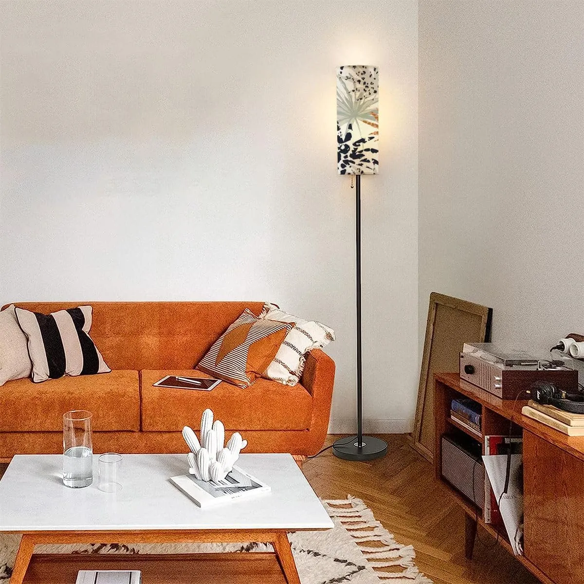 Floor Lamp for Living Room Abstract palm leaves filled animal print Modern trendy tropical Modern Standing Lamp Remote Control Dimmable Pole Lamp Corner Tall Lamp for Office Bedroom Reading