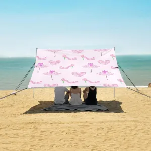 Flowers Umbrella High-Heeled Beach Canopy Tent Anti-UV & Wind Resistant, Camping Sun Shelter Easy Setup Portable,Outdoor Shade Tents with Sandbags,Sand Shovels,Ground Pegs & Stability Poles