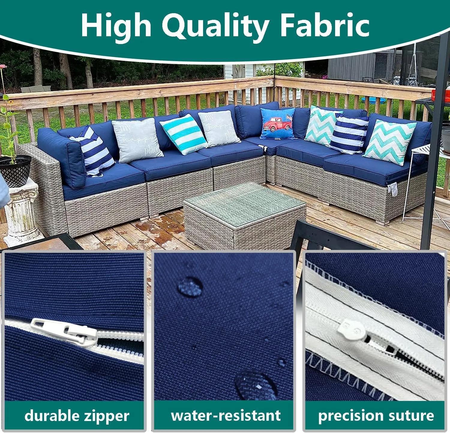 FLYMEI Patio Cushion Covers 24x24x4 Waterproof Outdoor Cushion Cover Replacement 4Packs Outdoor Seat Cushion Slipcover for Rattan Chair Sofa, Blue