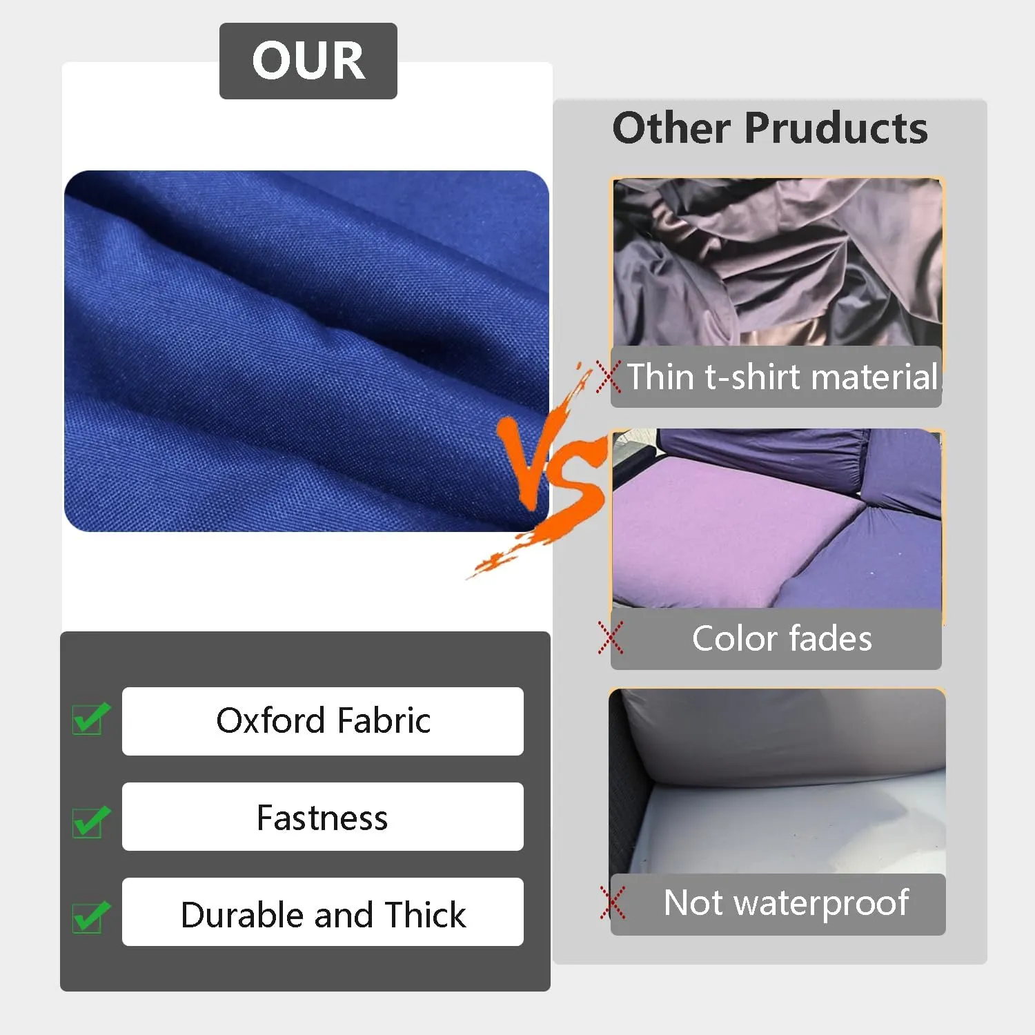 FLYMEI Patio Cushion Covers 24x24x4 Waterproof Outdoor Cushion Cover Replacement 4Packs Outdoor Seat Cushion Slipcover for Rattan Chair Sofa, Blue