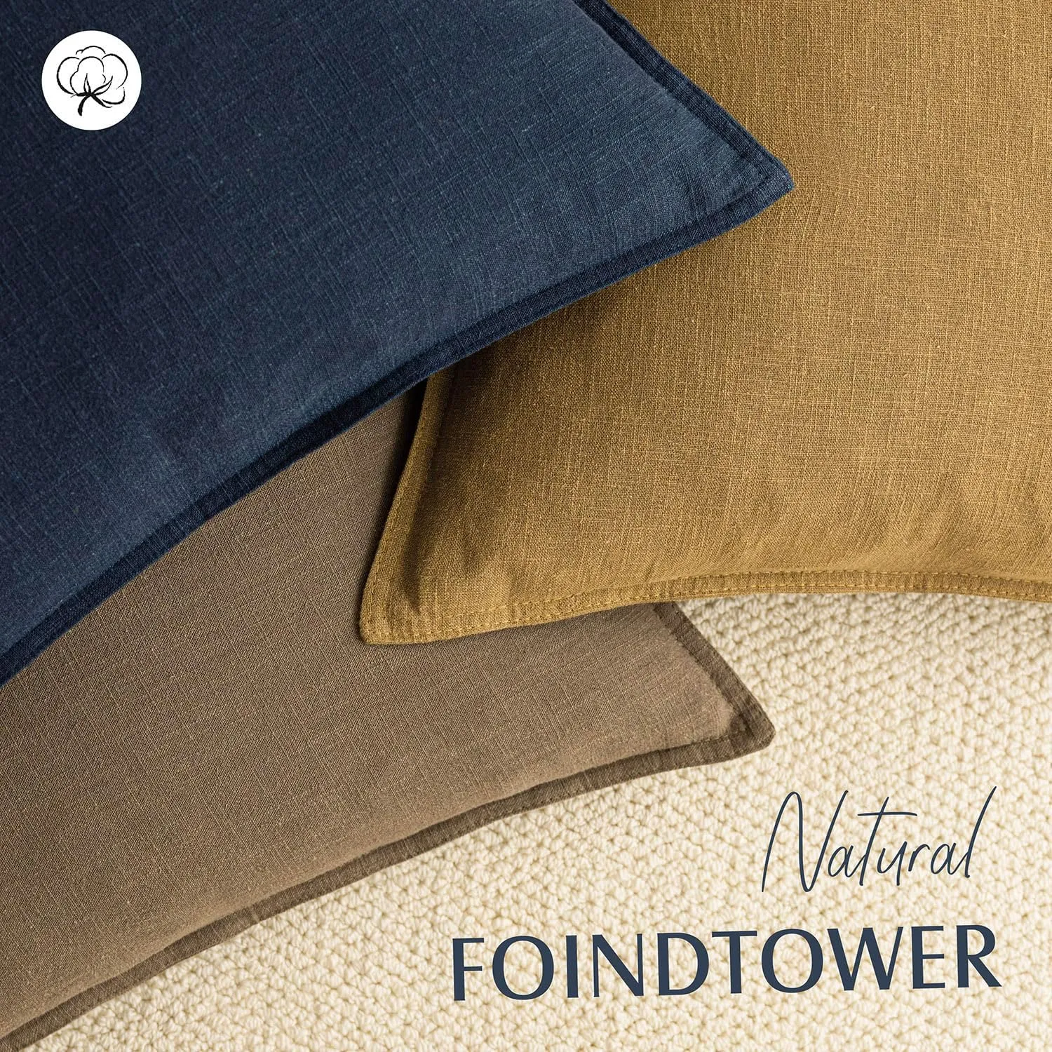 Foindtower Pack of 2, Decorative Linen Soild Throw Pillow Covers Soft Accent Cushion Case Boho Farmhouse Neutral Pillowcase for Chair Couch Sofa Bedroom Living Room Home Decor 16 x 16 Inch Light Brown