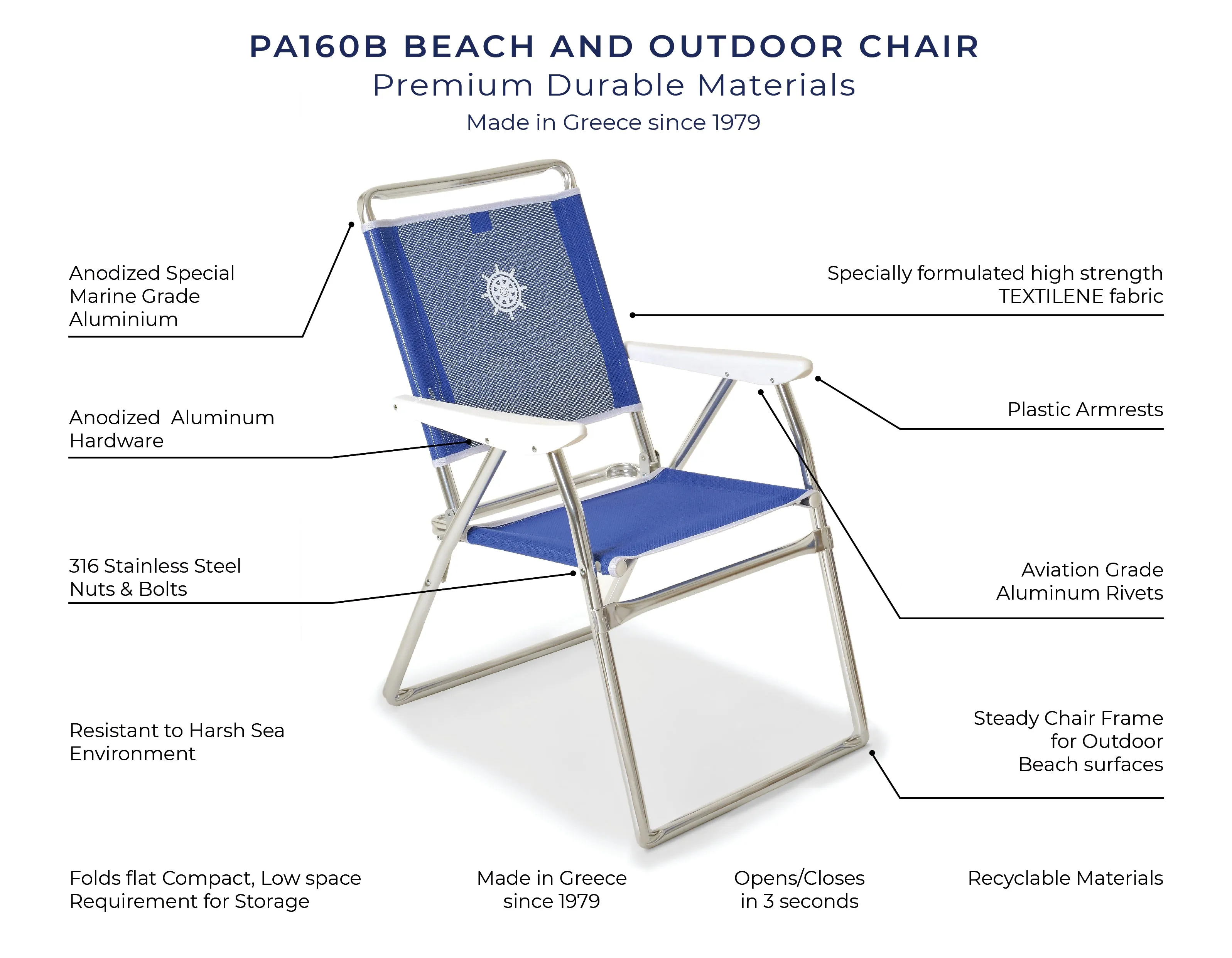Folding Aluminum Outdoor Chair Textilene 'CLASSIC-PA160
