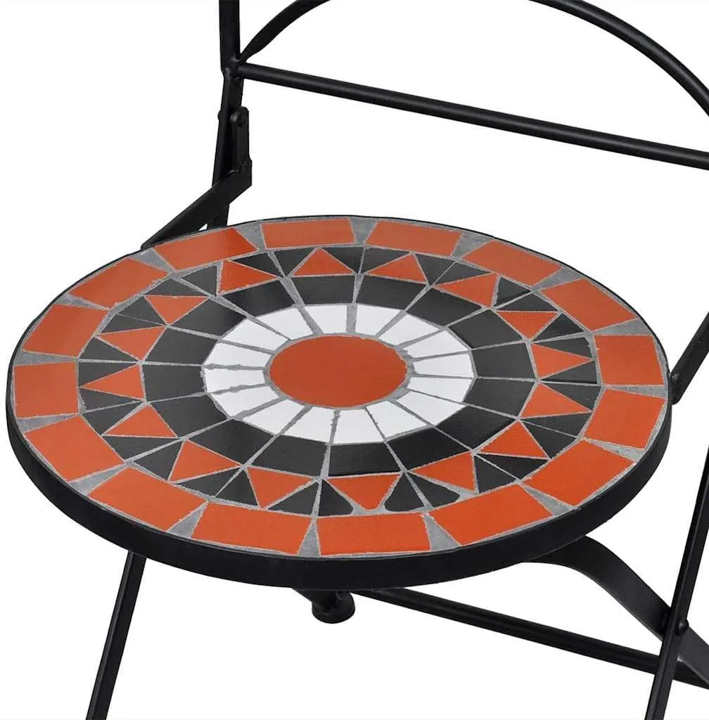 Folding Bistro Chairs 2-Pack Ceramic Terracotta and White Outdoor Patio Furniture with Iron Frame for Garden, Balcony, Poolside