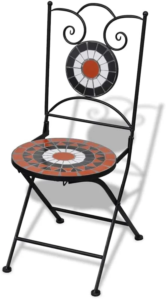 Folding Bistro Chairs 2-Pack Ceramic Terracotta and White Outdoor Patio Furniture with Iron Frame for Garden, Balcony, Poolside