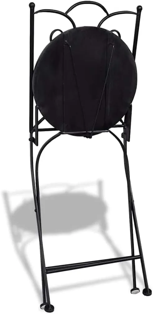 Folding Bistro Chairs 2-Pack Ceramic Terracotta and White Outdoor Patio Furniture with Iron Frame for Garden, Balcony, Poolside