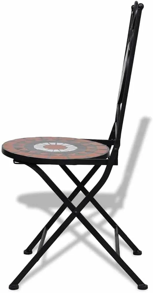 Folding Bistro Chairs 2-Pack Ceramic Terracotta and White Outdoor Patio Furniture with Iron Frame for Garden, Balcony, Poolside
