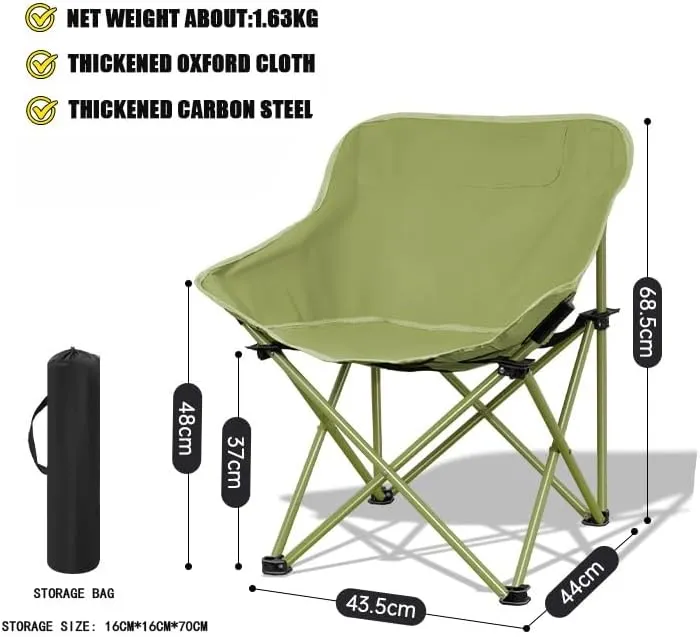 Folding Camping Chair, Portable Leisure Chair, Comfortable Collapsible Lawn Chair, Lightweight Oxford Cloth Beach Chair with Handbag(Green)