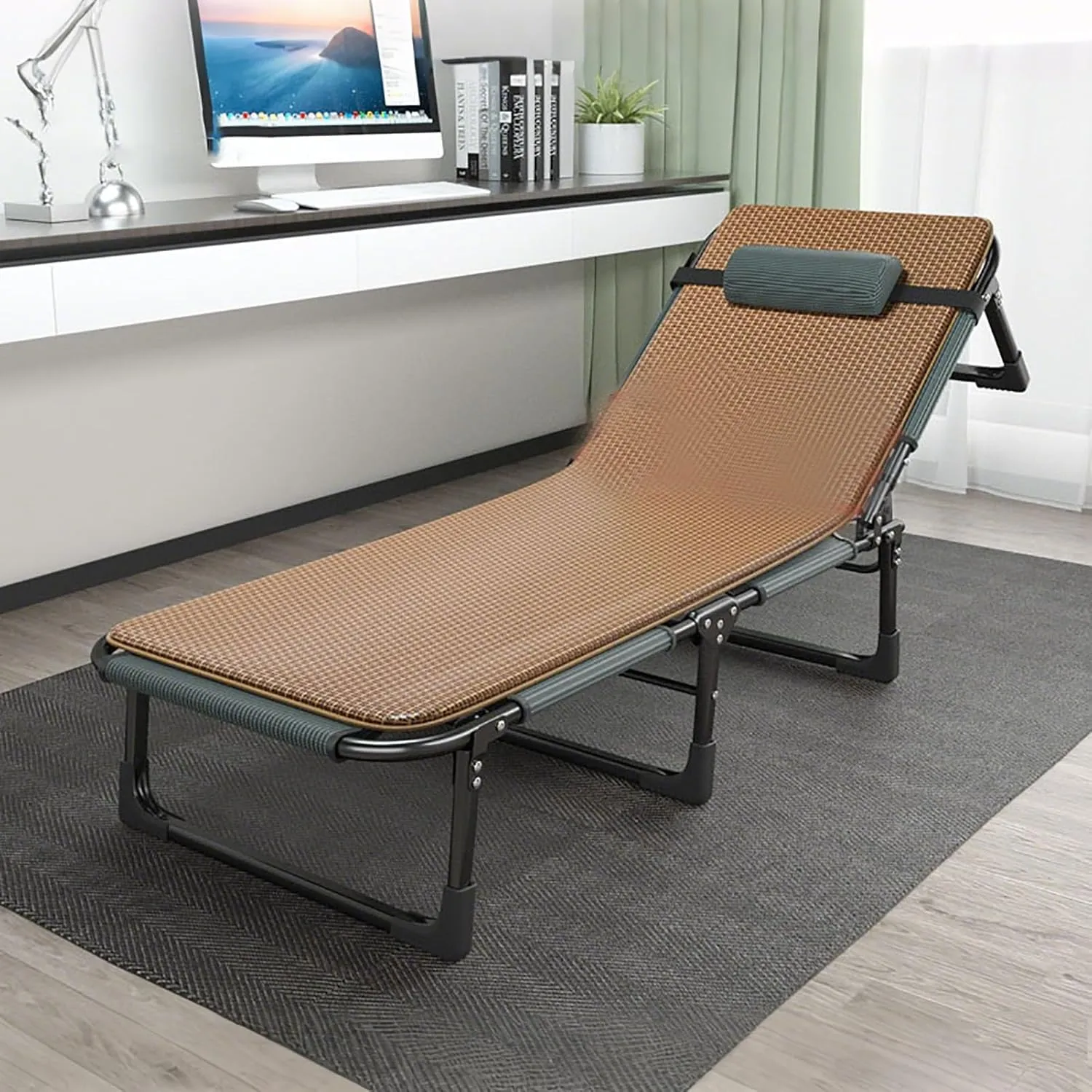 Folding Camping Cot 4-Angle Adjustable Portable Outdoor Sleeping Bed with Mattress Steel Frame Lounge Chair for Living Room Office Hospital(191x72x28cm)