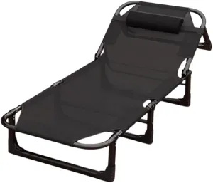 Folding Guest Chaise Lounge Bed, Breathable Polyester Mesh with Pillow, Portable Ergonomic Recliner Chair, No Assembly, for Home Office, Outdoor Camping(190 * 68 * 28cm)