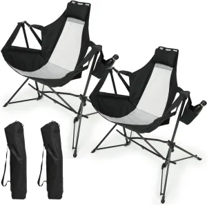 Folding Portable Hammock Camping Chair, Adjustable Backrest & Cup Holder, Sturdy Steel Frame, Recliner with Carry Bag, Black