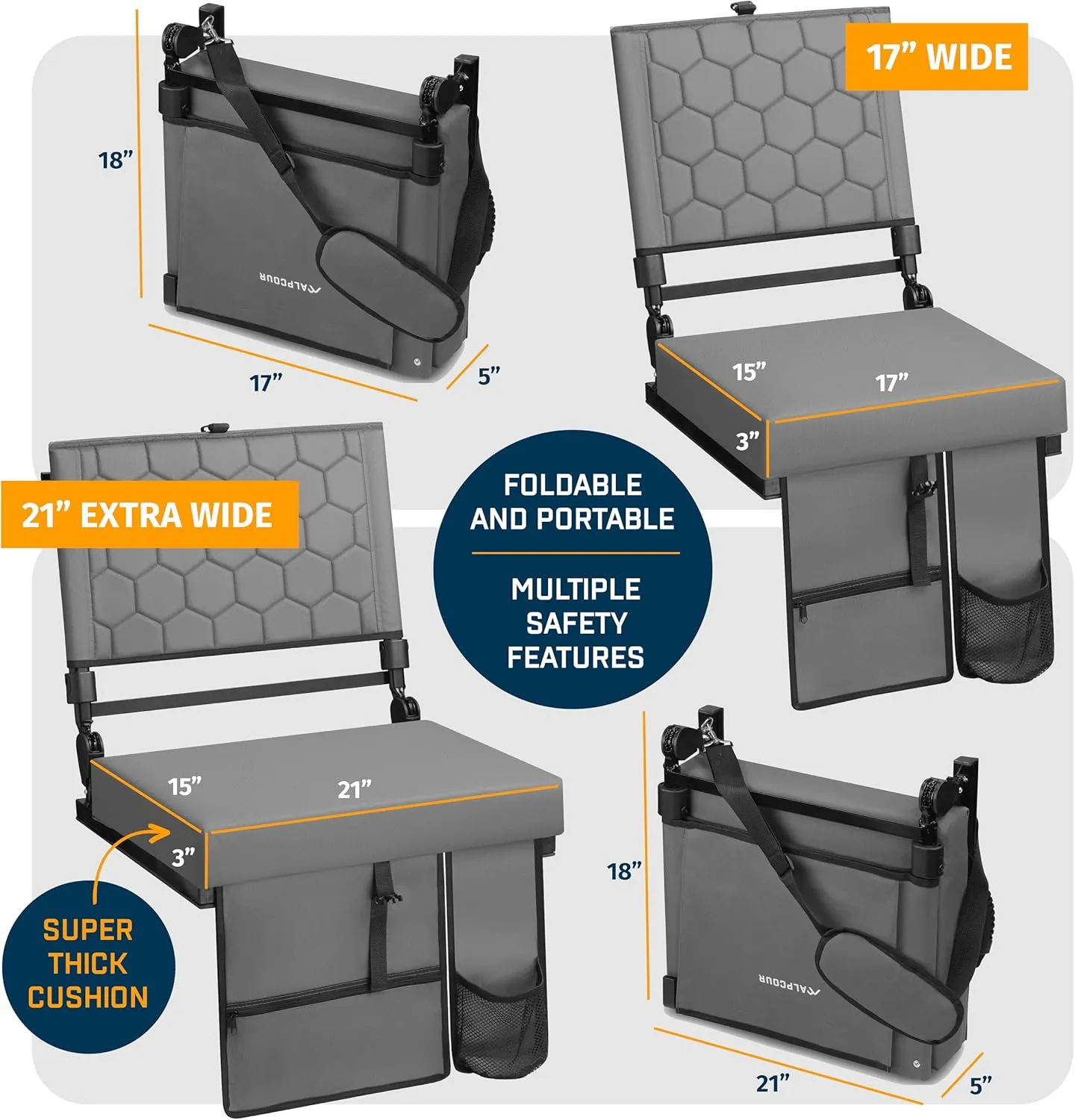 Folding Reclining Stadium Seats with Back Support for Bleachers, Bleacher Chairs with Back and Cushion Seating for Football, Camping Chair, Kayak Seat, Canoe, Paddle Board, Concerts, & Sports Events