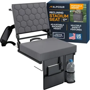 Folding Reclining Stadium Seats with Back Support for Bleachers, Bleacher Chairs with Back and Cushion Seating for Football, Camping Chair, Kayak Seat, Canoe, Paddle Board, Concerts, & Sports Events
