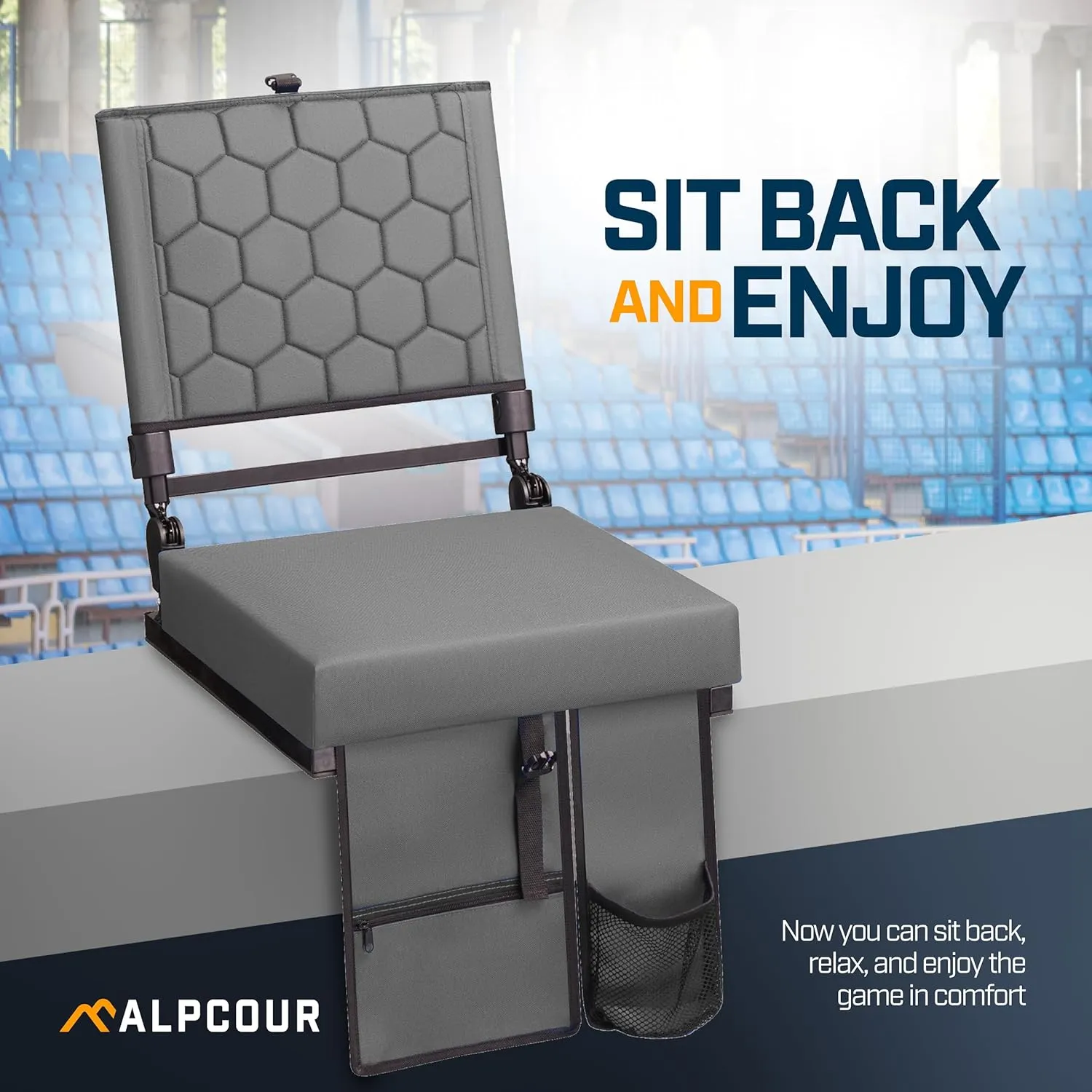 Folding Reclining Stadium Seats with Back Support for Bleachers, Bleacher Chairs with Back and Cushion Seating for Football, Camping Chair, Kayak Seat, Canoe, Paddle Board, Concerts, & Sports Events